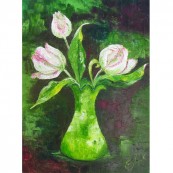 Parrot Tulips in Green Glass Vase Preview