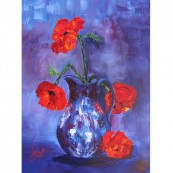 Red Poppies in Blue Jug Preview